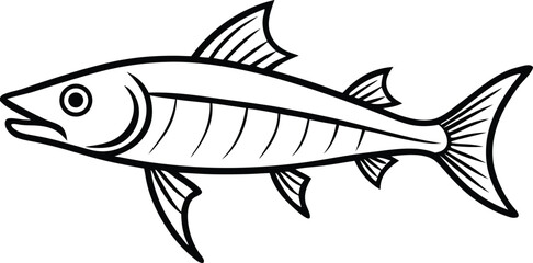 Barracuda Fish Line art Design with white background