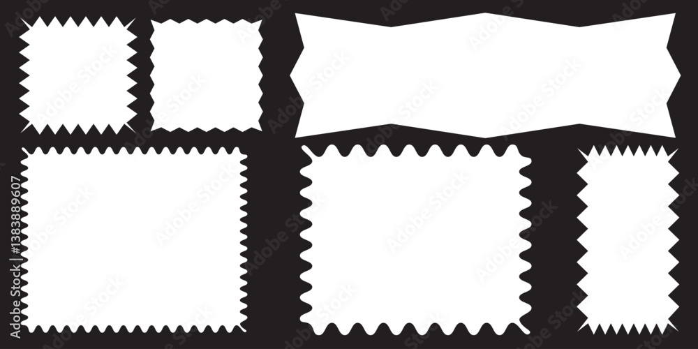 Fototapete vertical rectangular contour frames with zigzag and scallop edges set. outline rectangular text boxe