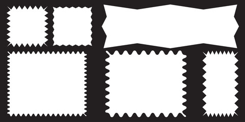 Vertical rectangular contour frames with zigzag and scallop edges set. Outline rectangular text boxes and stories templates.