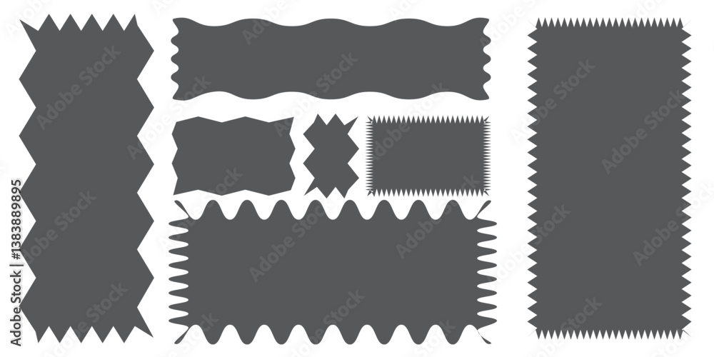Fototapete wavy edge frame or shap. set of frames in shape of squares and rectangles of various sizes with zigz