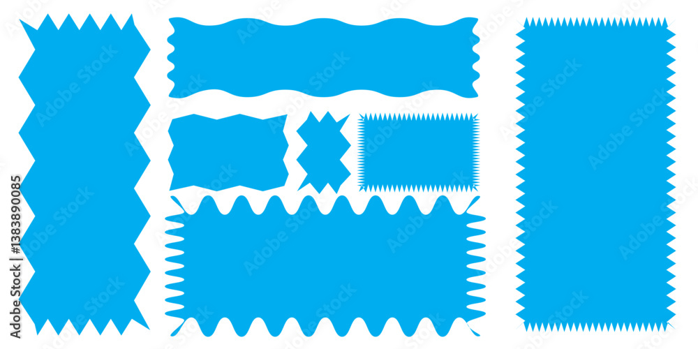 Fototapete wavy edge frame or shap. set of frames in shape of squares and rectangles of various sizes with zigz