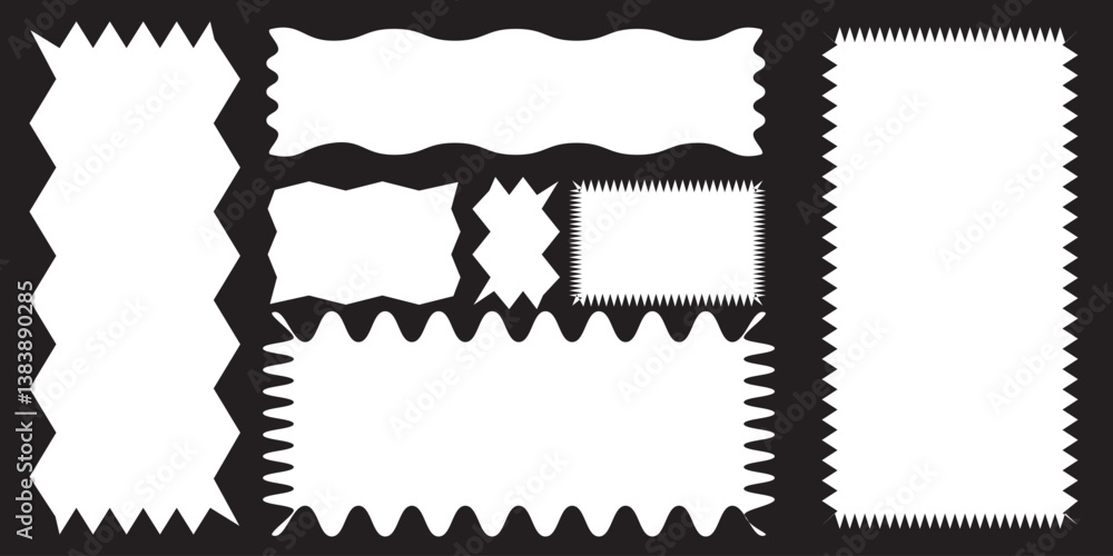 Fototapete wavy edge frame or shap. set of frames in shape of squares and rectangles of various sizes with zigz
