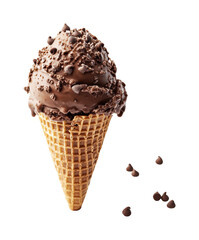 Indulging in chocolate ice cream cone food isolated on transparent background, png