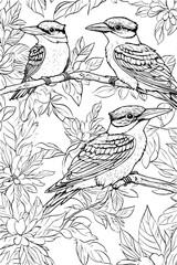 Collection of Kookaburras coloring book vectors, Kookaburras vector graphic