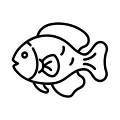 oscar fish vector icon, simple black outline line icon of oscar fish, aquarium fish vector line art icon