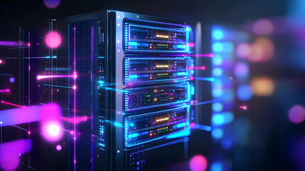 Obraz premium Modern Glowing Server Rack In Data Center