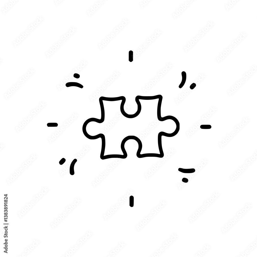Poster a single puzzle piece slightly outlined surrounded by various punctuation marks that resemble sparkl