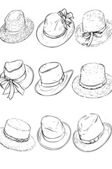 Collection of Straw hats coloring book vector designs, Straw hats vector graphic