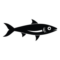 Black and White Anchovy Fish Silhouette Vector Art Illustration