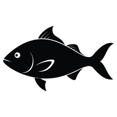 Black and White Halibut Fish Silhouette Vector Art Illustration