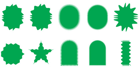 Sticker wavy shape mocha mousse colour, stamp rectangle, oval border icon, wave edge frame set. Star burst label, price tag corrugated, promo badge isolated on white background. Vector illustration