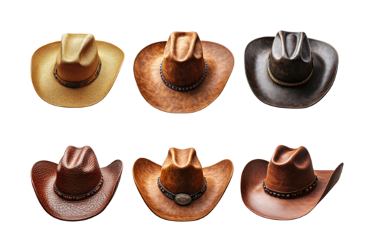 Cowboy hat collection display isolated on transparent background, png