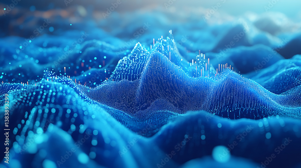 Poster a 3d rendering of graphs and charts over a globe map background, abstract blue color palette