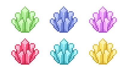 Pixel illustration of crystals in 6 colors