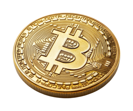 Investing in cryptocurrency bitcoin coin in focus isolated on transparent background, png