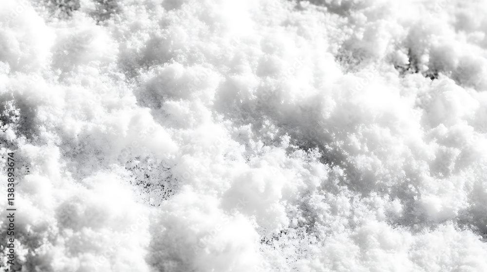 Poster a black and white texture of snow, with subtle details like cracks or small icy particles visible in