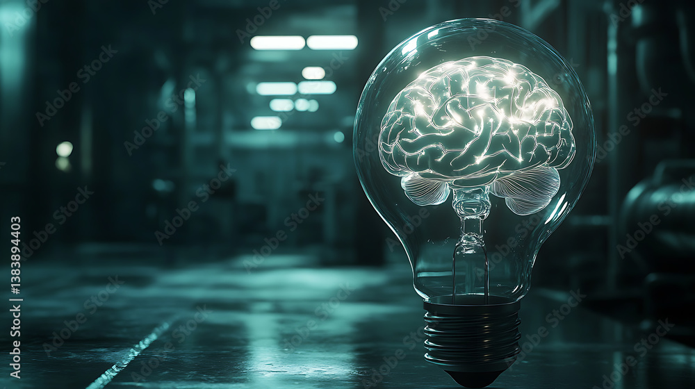 Leinwandbilder a clean and shiny light bulb with a brain in the form of a glowing wire