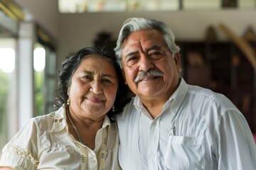 Portrait of a senior hispanic couple in a modern home
