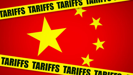 Import Trade Tariffs increase concept with China of china flag. Trade wars