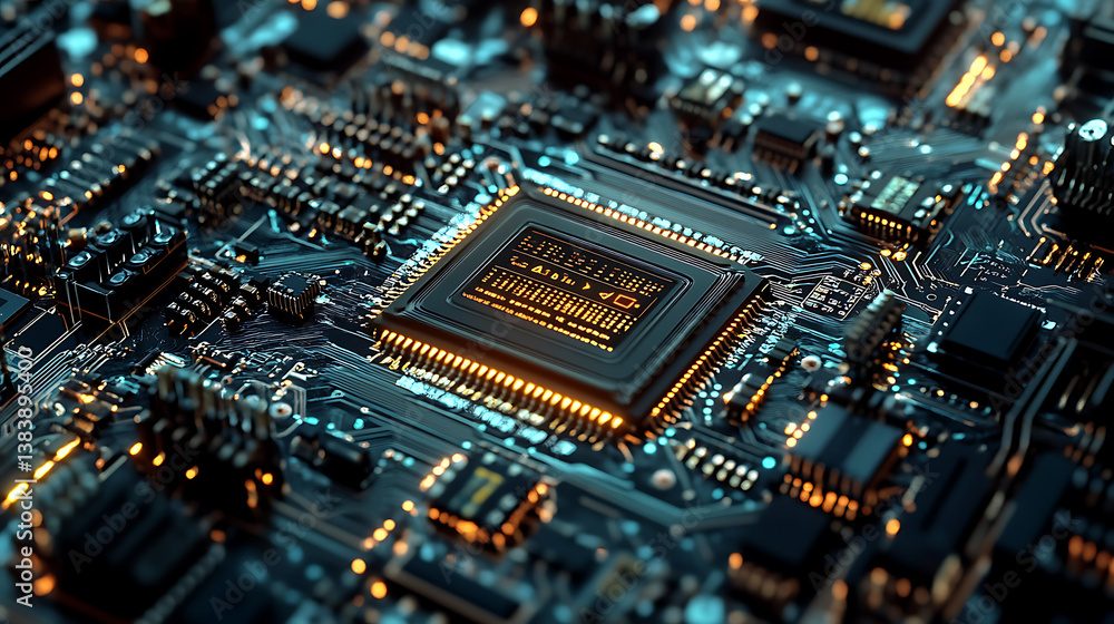 Poster A cutting-edge microchip emblazoned with the title ai symbolizing advanced artificial intelligence technology, typically used in machine learning and computing applications