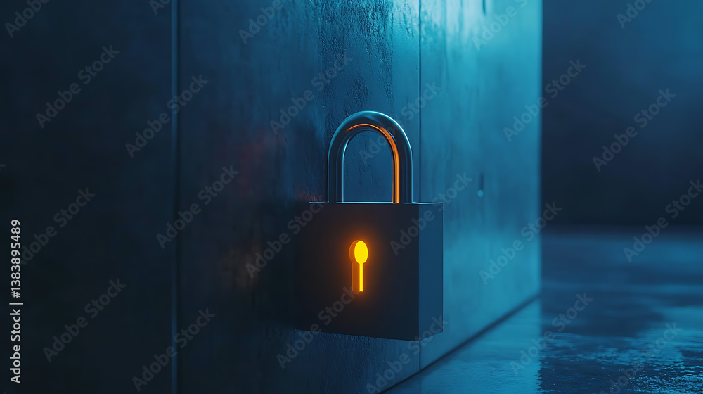 Leinwandbilder A digital padlock symbolizing cybersecurity and the protection of sensitive data in a technological context, emphasizing the importance of secure information storage and safety measures