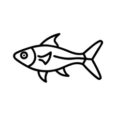 rasbora fish vector icon, simple black outline line icon of rasbora fish, aquarium fish vector line art icon