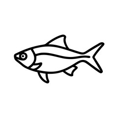 rummy nose tetra fish vector icon, simple black outline line icon of rummy nose tetra fish, aquarium fish vector line art icon