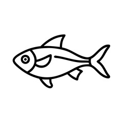 rummy nose tetra fish vector icon, simple black outline line icon of rummy nose tetra fish, aquarium fish vector line art icon