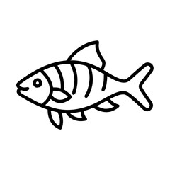tiger barb fish vector icon, simple black outline line icon of tiger barb fish, aquarium fish vector line art icon