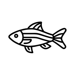 zebra danio fish vector icon, simple black outline line icon of zebra danio fish, aquarium fish vector line art icon