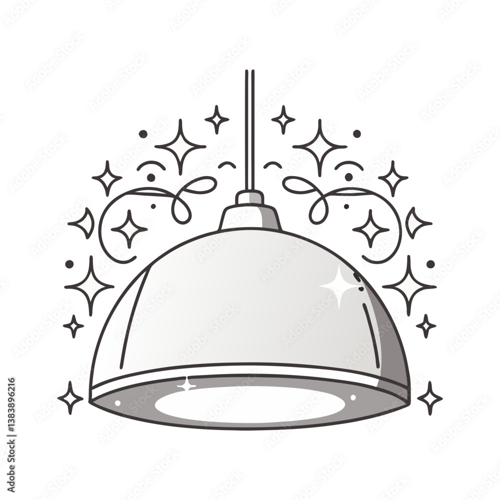 Poster modern pendant light with sparkles, illustrated in a clean and minimal vector style with smooth line