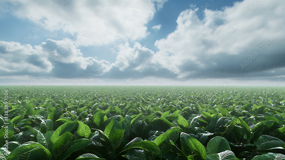 Aufkleber a large soy plantation is covered with rain-laden clouds