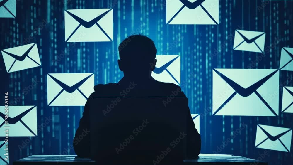 Poster engaging with emails on a laptop in a digital workspace generative ai