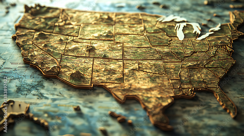 Aufkleber a map of the united states with lines and points on it