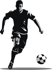 Obraz premium Silhouette of a Soccer Player Dribbling a Ball