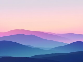 Obraz premium Smooth blue - pink gradient background with layered mountain outlines, suitable for use in travel brochures, landscape art prints, and serene - themed digital designs.
