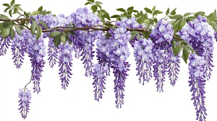 Obraz premium Beautiful Purple Wisteria Flowers Blooming Branch Spring Floral Nature Botanical Hanging Blossoms Elegant Delicate Romantic PurpleFloralBackground 