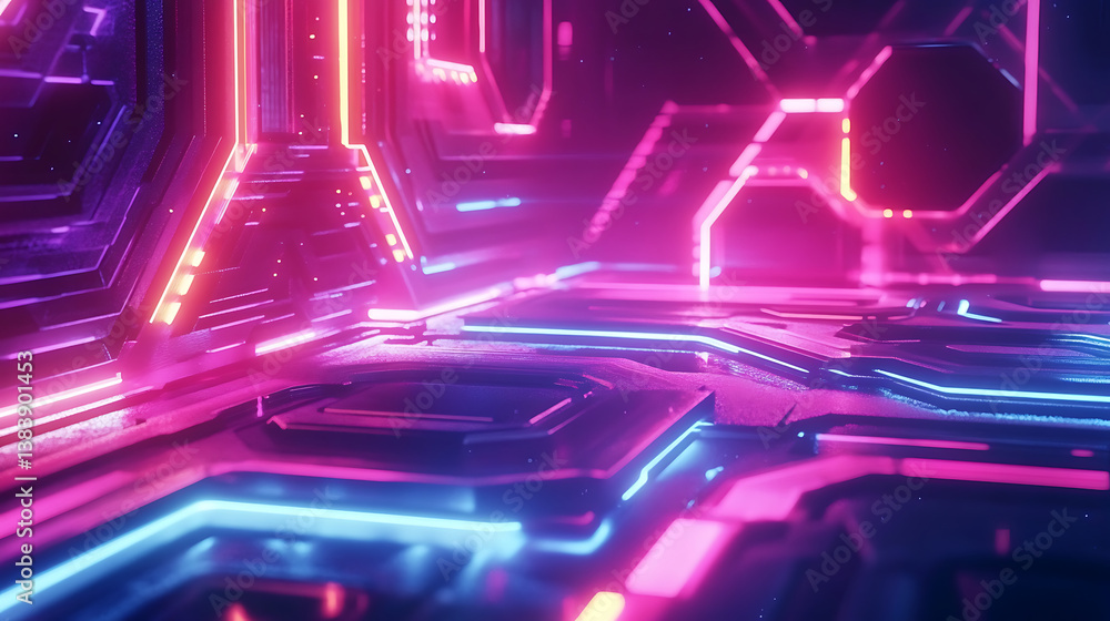 Leinwandbilder Abstract 3d hexagon background with colorful neon effect and futuristic technology concept