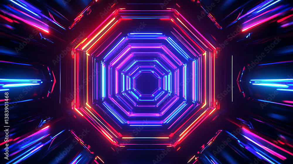 Poster Abstract 3d hexagon background with colorful neon effect and futuristic technology concept