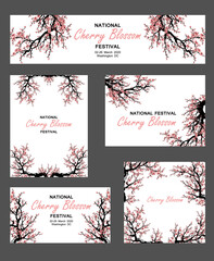 Realistic Sakura Blossom Pack - Japanese Cherry Tree. Artistic Branch Plum Blossom. Vector