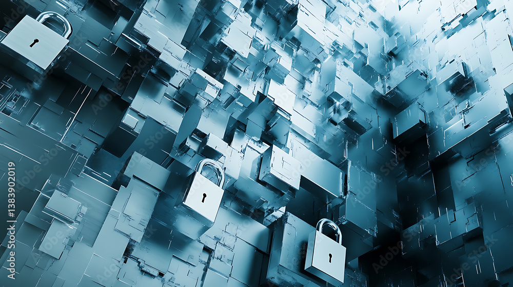 Aufkleber abstract background of security technology with padlock white and blue color illustration