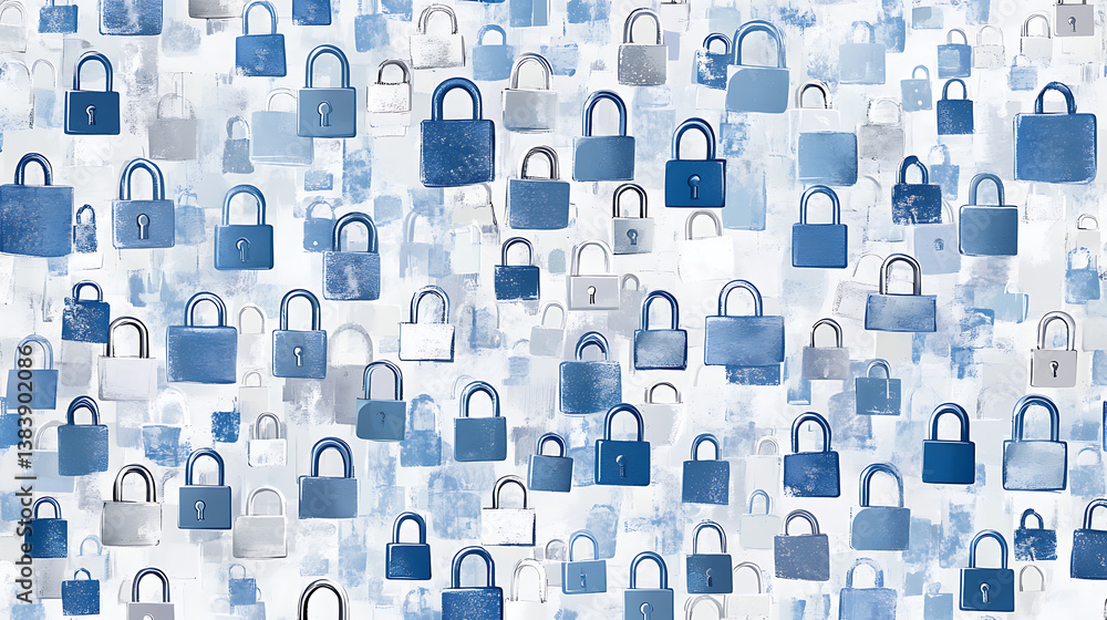 Poster abstract background of security technology with padlock white and blue color illustration