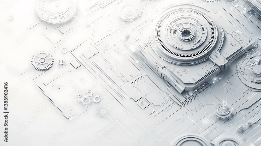 Poster abstract background with gears and geometric shapes, technology concept banner