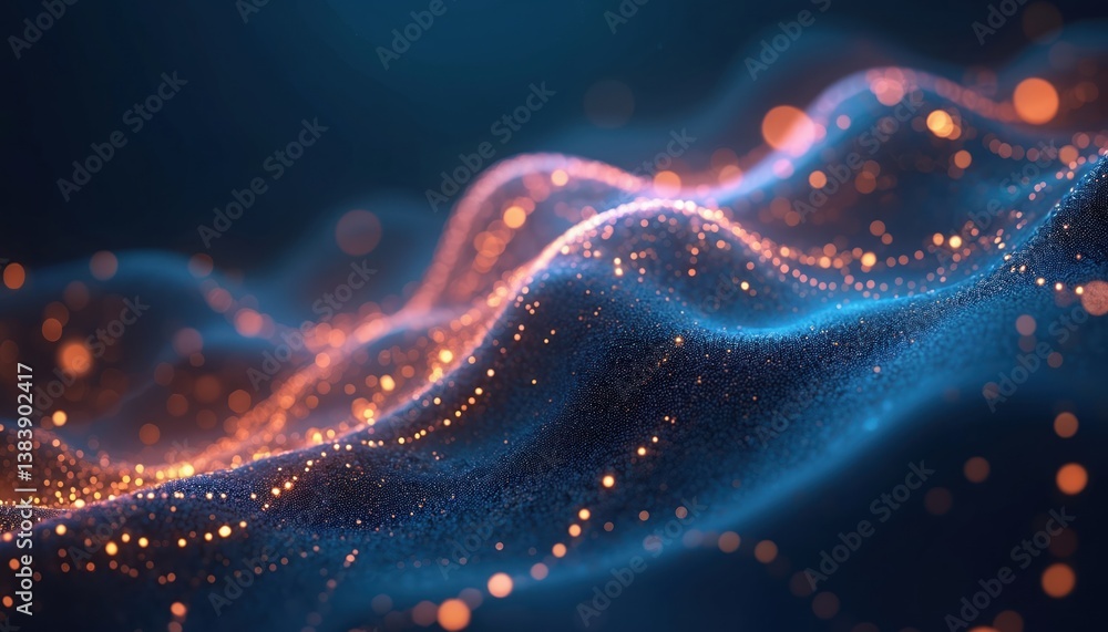 Poster Abstract digital illustration showing glowing wireframe with internet connectivity. Concept tech wallpaper for business presentation backdrop with interconnected network of information, data