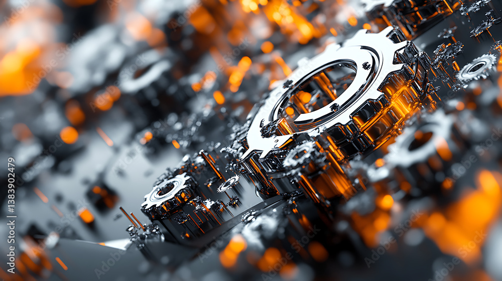 Poster abstract background with gears and geometric shapes, technology concept banner