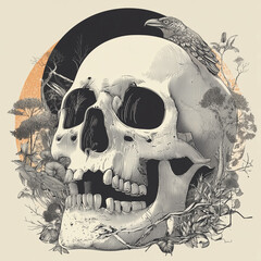 Skull illustration for t-shirt design, white background