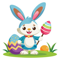 Cheerful Bunny with Vibrant Easter Eggs