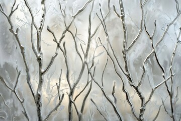 Intricate frosted glass surface featuring natural tree branch-patterned texture