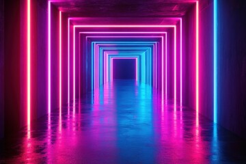 Fototapeta premium Vivid neon light tunnel creates a mesmerizing atmosphere in an urban setting