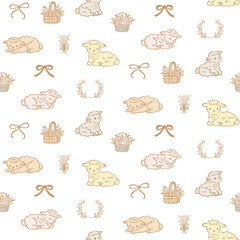 Obraz premium Lamb Seamless Pattern Sheep Farm Animals Print